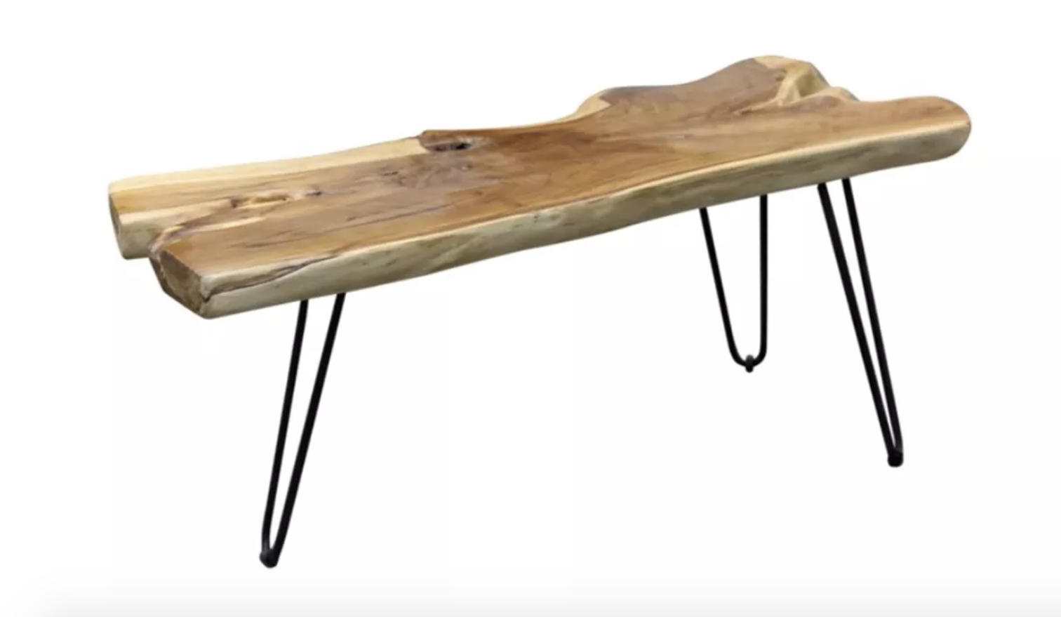 the wooden plank coffee table with hair pin legs