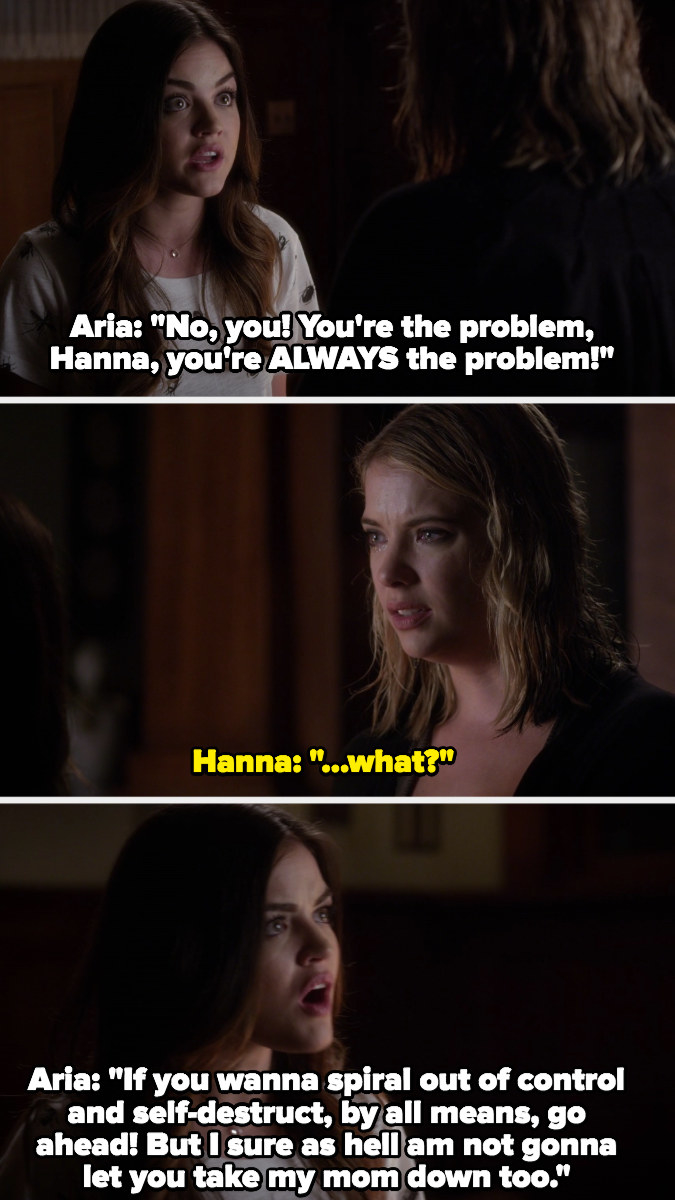 Aria blames Hanna for her mom&#x27;s boyfriend hitting on her