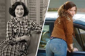 Kathryn Hahn as the Nosy Neighbor in WandaVision next to her as a bad mom in Bad Moms