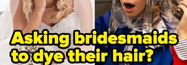 An angry bride next to a woman dying her hair