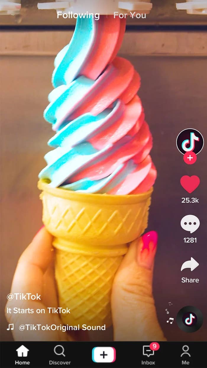 Screenshot of the TikTok app that shows an ice cream cone