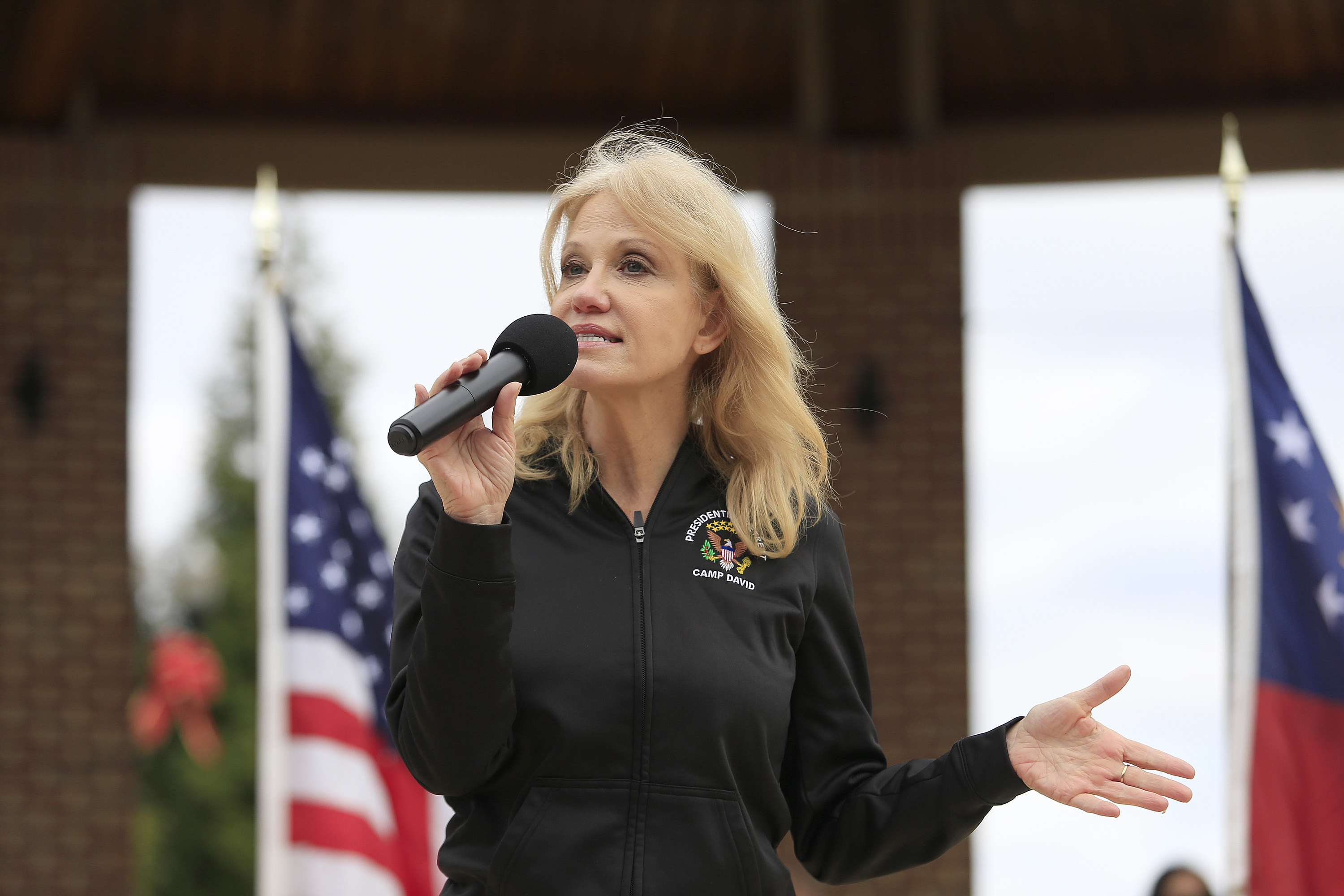 Kellyanne Conway talks at the Save America Tour in Sugar Hill, Georgia on January 3, 2021