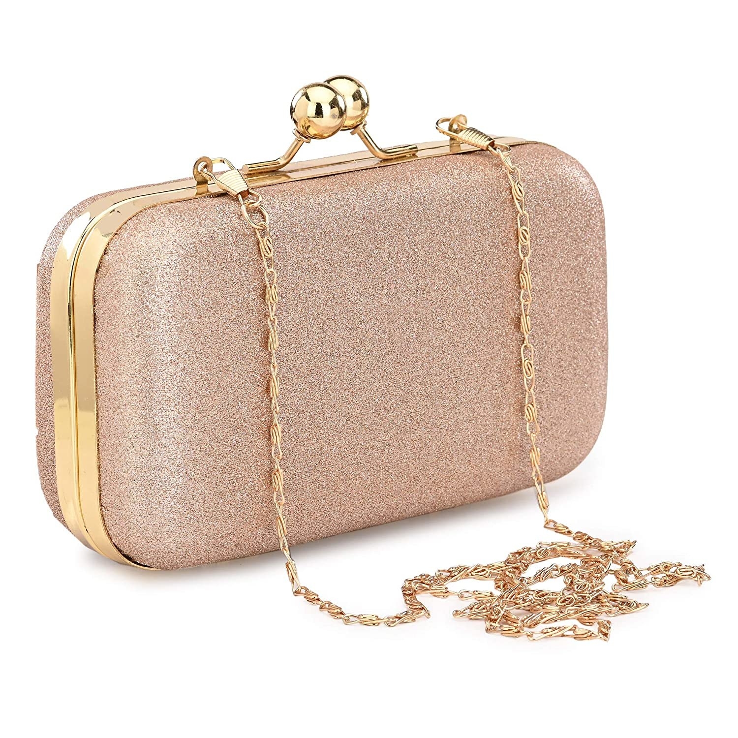 A glittery peach and gold clutch
