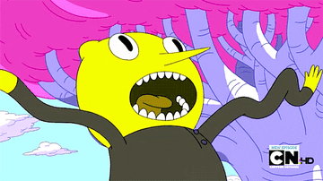Gif of Earl of Lemongrab from Adventure Time waving his arms excitedly 