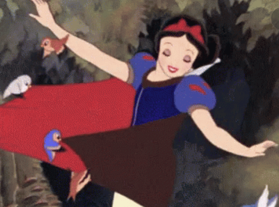 Snow White being pulled by birds