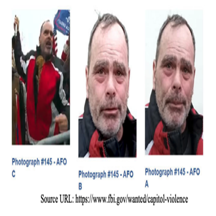 Three side-by-side images show a man yelling behind a gate, followed by two headshots