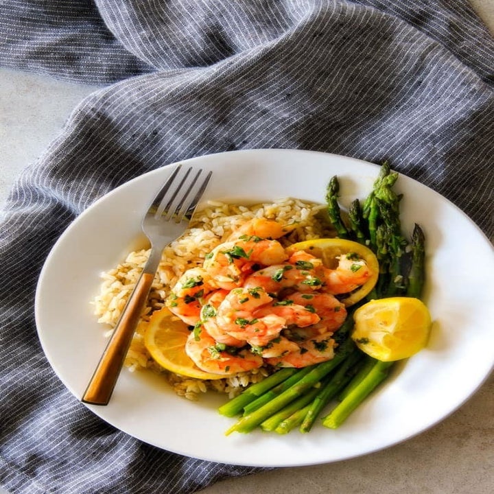 Shrimp and asparagus ove rice.