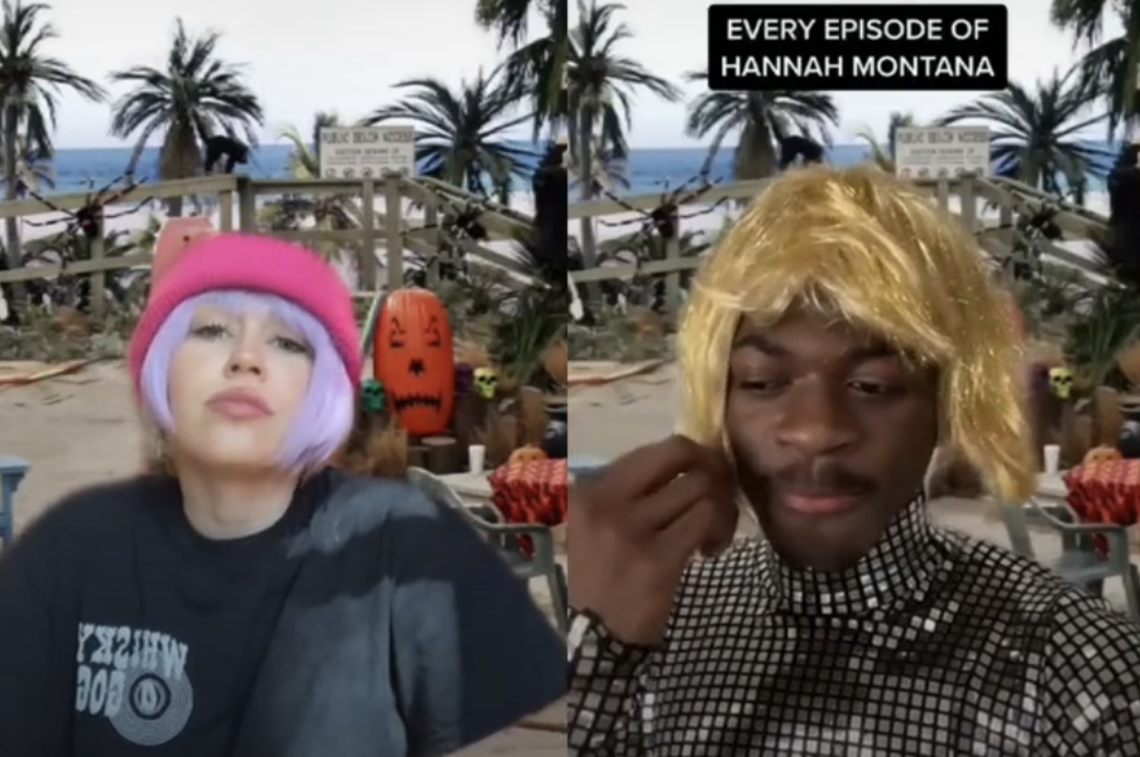 Miley Cyrus and Lil Nas X dressed as Lilly and Hannah from "Hannah Montana"