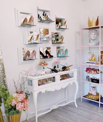 Shoes displayed on the shelves 