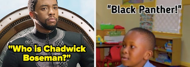 Chadwick Boseman side by side with a child recognizing him as Black Panther