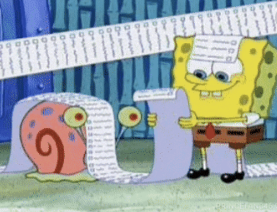 Spongebob with a long list