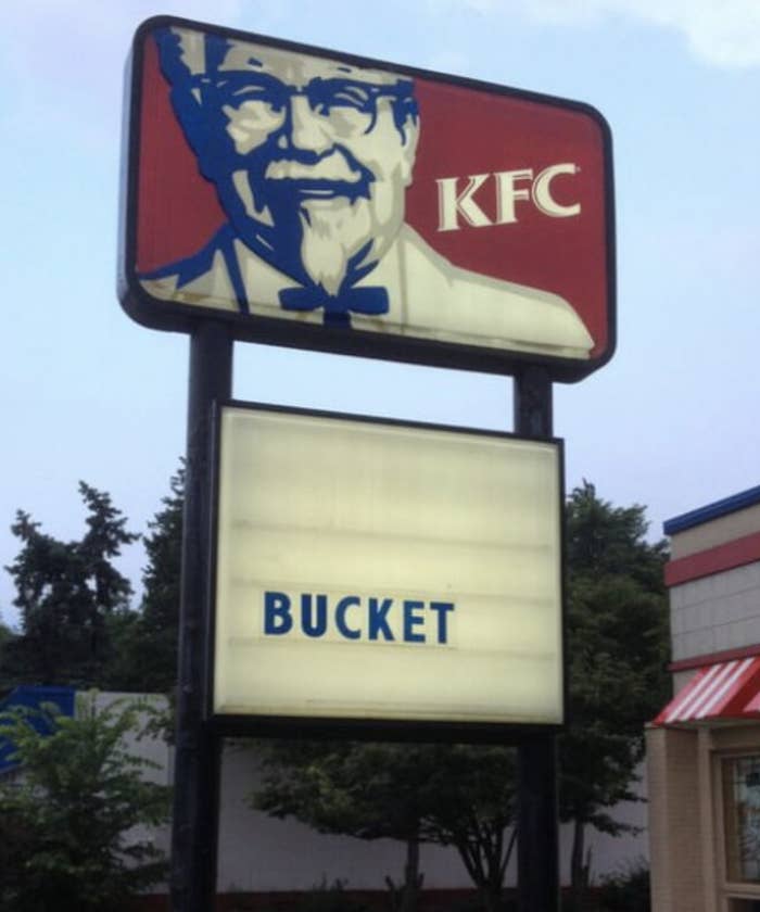 sign reading bucket below a KFC logo