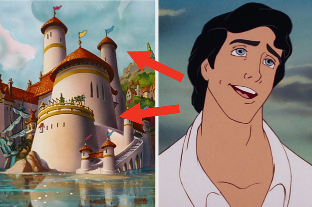 prince eric's castle on the left and prince eric on the right