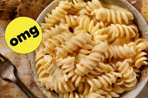 a cheesy bowl of fusilli pasta