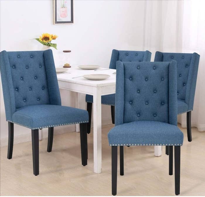 Blue tufted chairs 