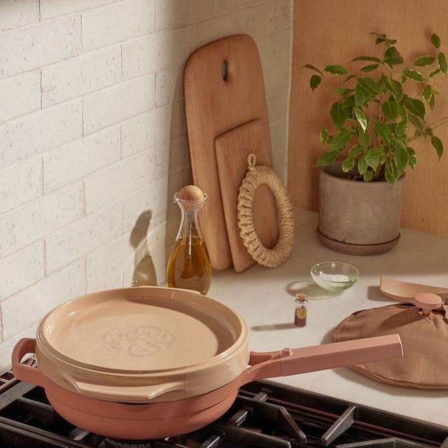 the pan set on a kitchen stove