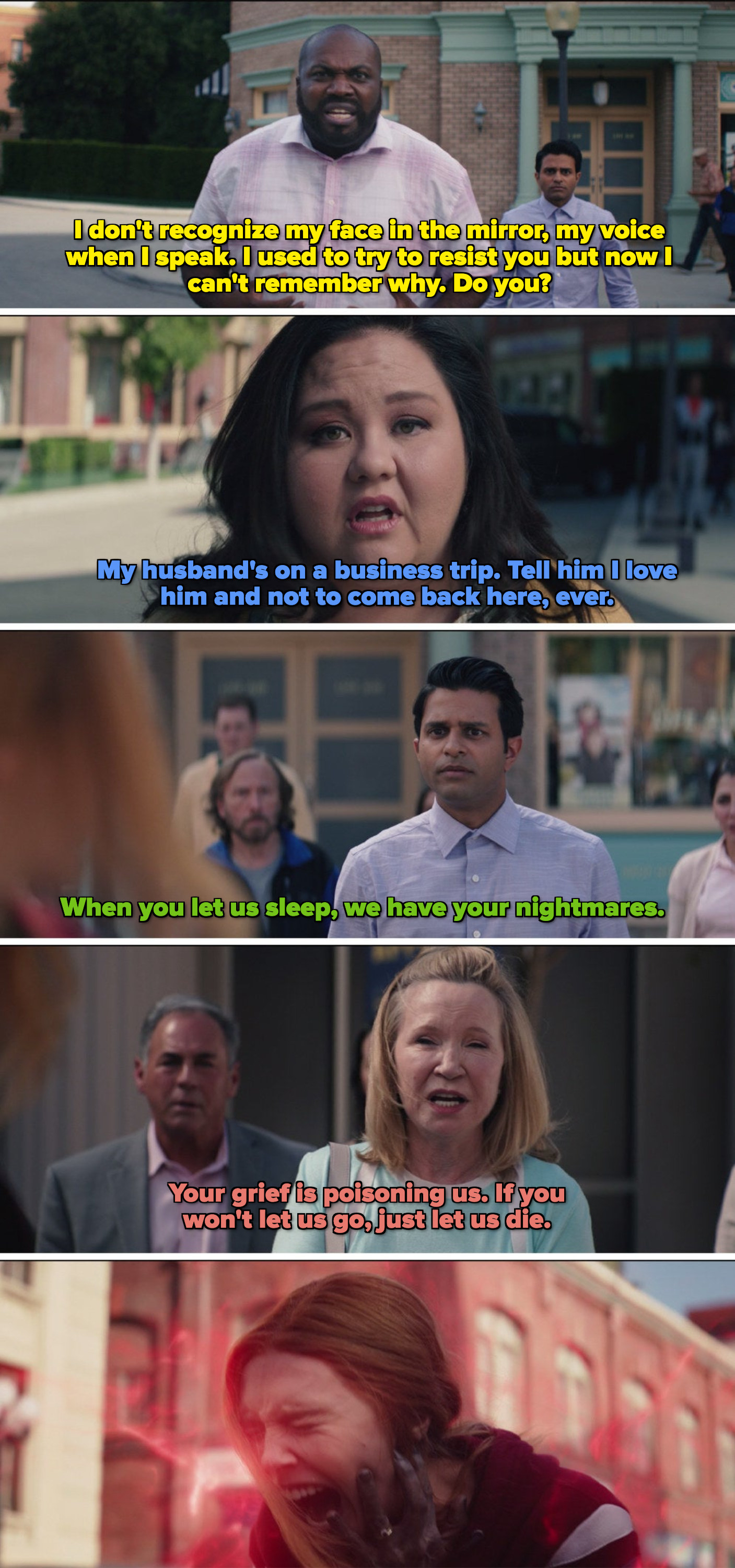 Saying they don't recognize themselves, that they have her nightmares when they sleep, and that if she won't free them, she should let them die