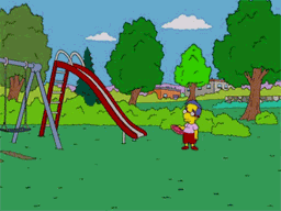 Character from &quot;The Simpsons&quot; throwing a frisbee to themselves