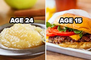 age 24 apple sauce and age 15 hamburger