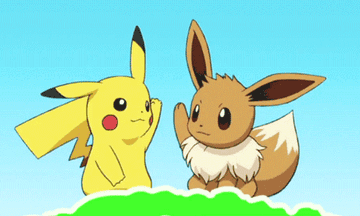 a gif of pikachu and eevee high fiving