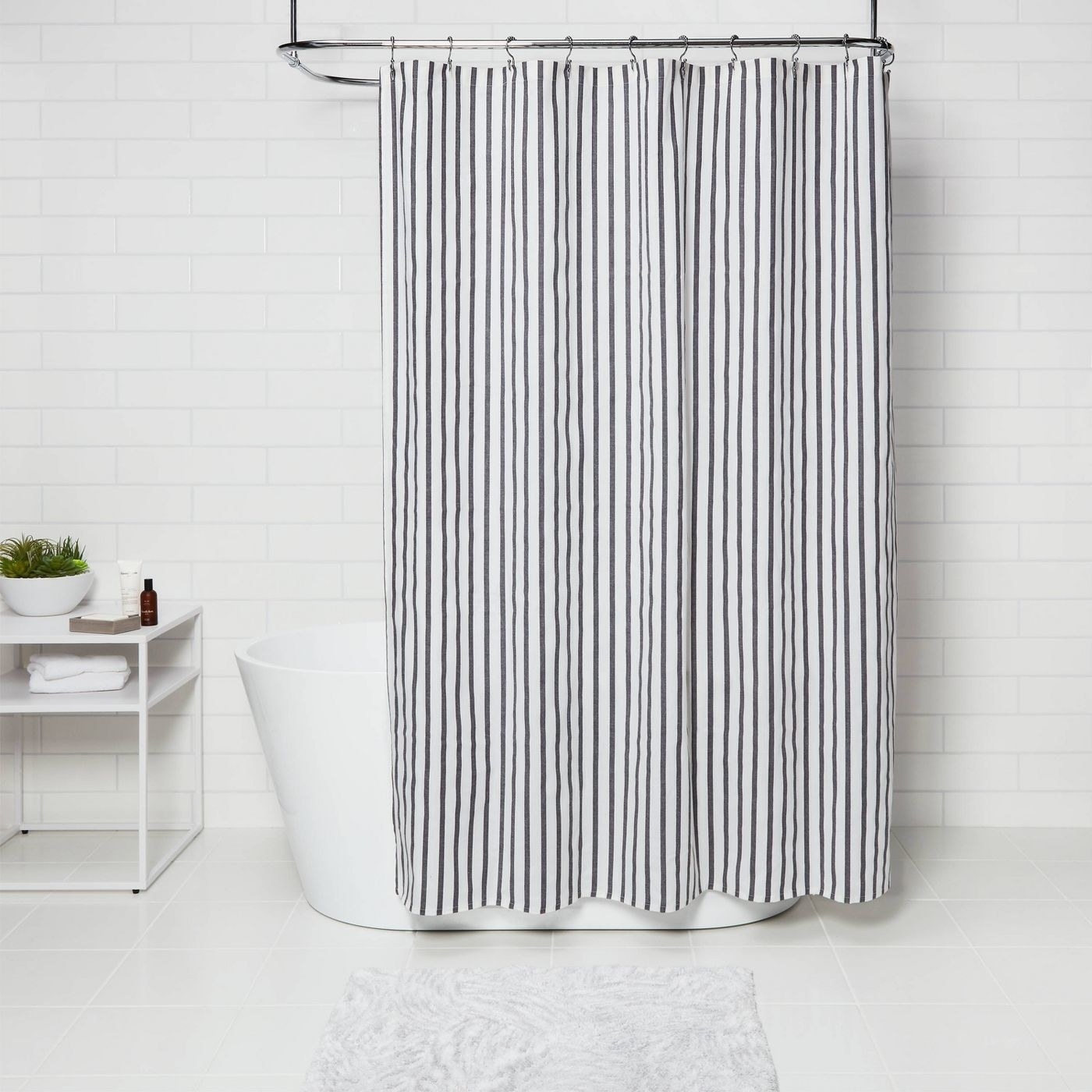 Black and white striped shower curtain 