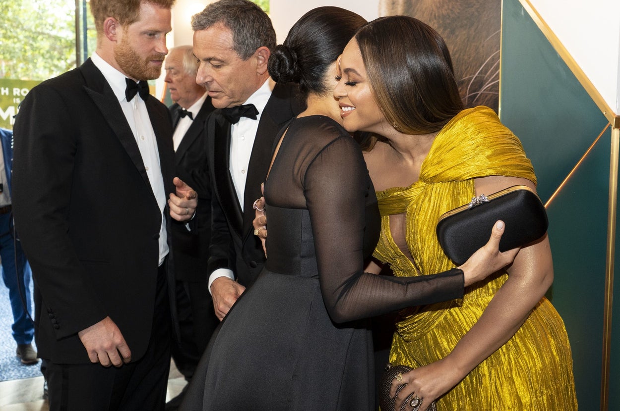 Beyonce hugs Meghan Markle at the Lion King premiere in London in 2019