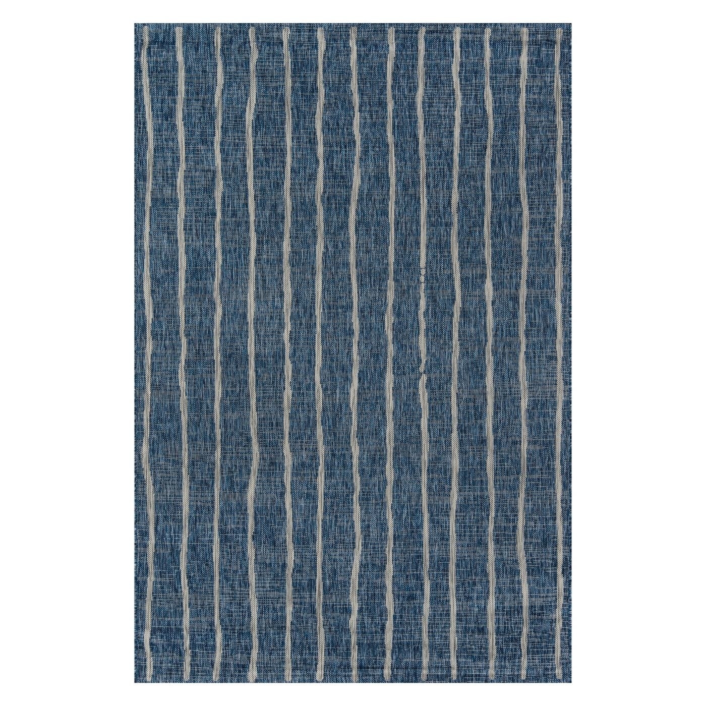 Blue area rug with off white stripes 