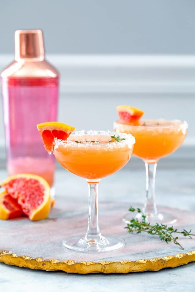 Two grapefruit Lillet cocktails.