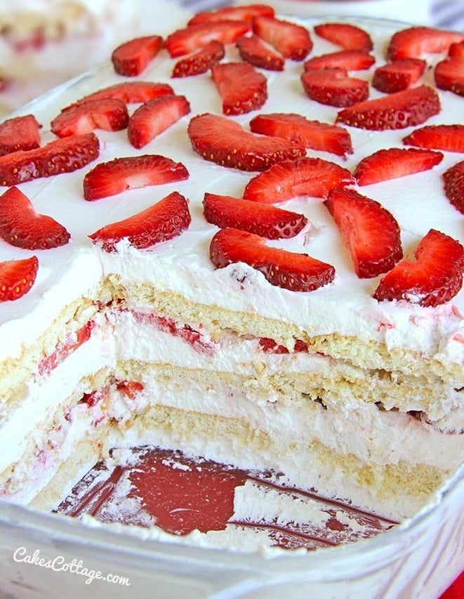 A strawberry icebox cake.