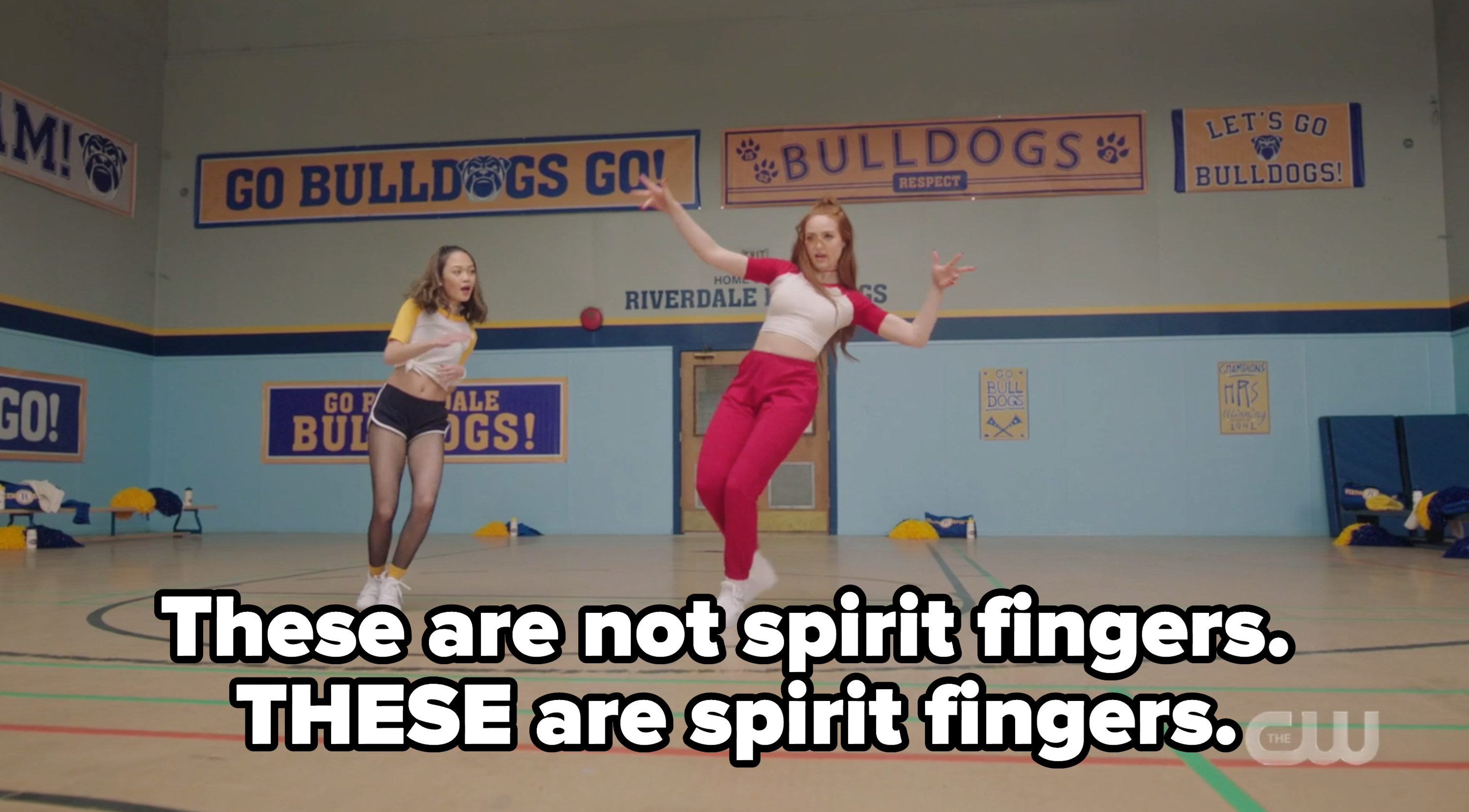 Cheryl dancing with a caption about spirit fingers as a bring it on reference