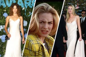 Slip dresses today and in the '90s with Cher Horowitz looking upset in between