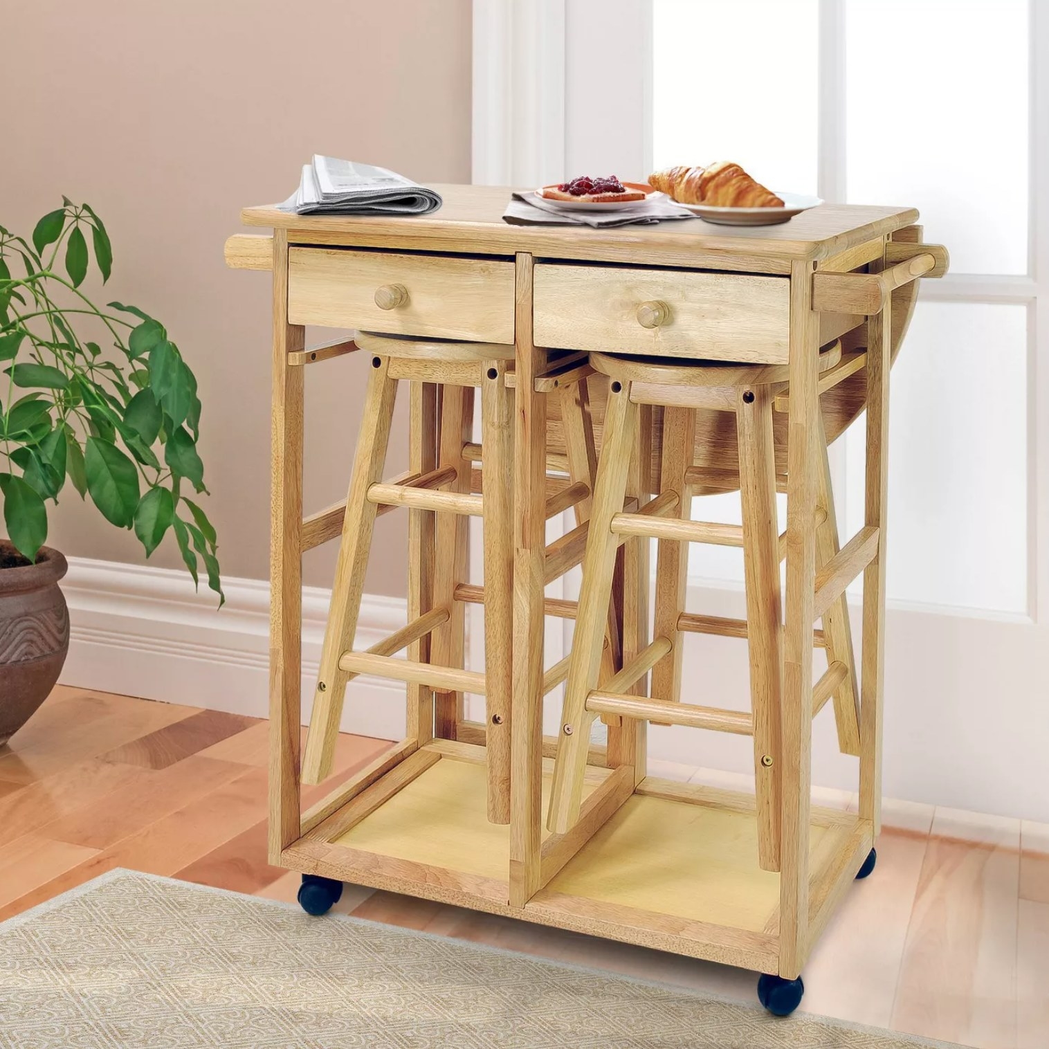 The table and stool set with wheels