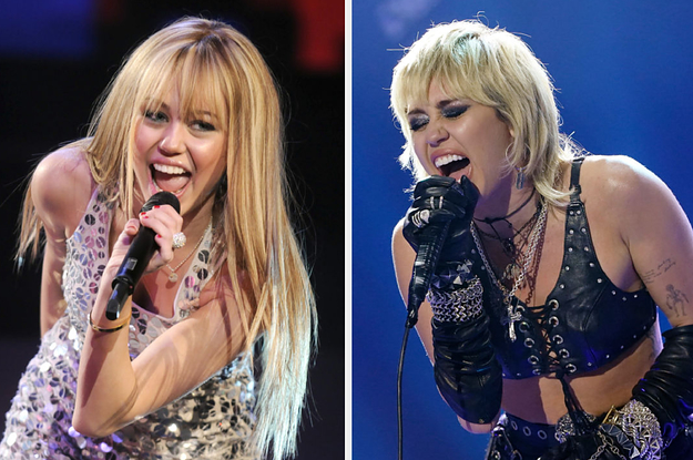 Hannah Montana on the left and Miley Cyrus on the right