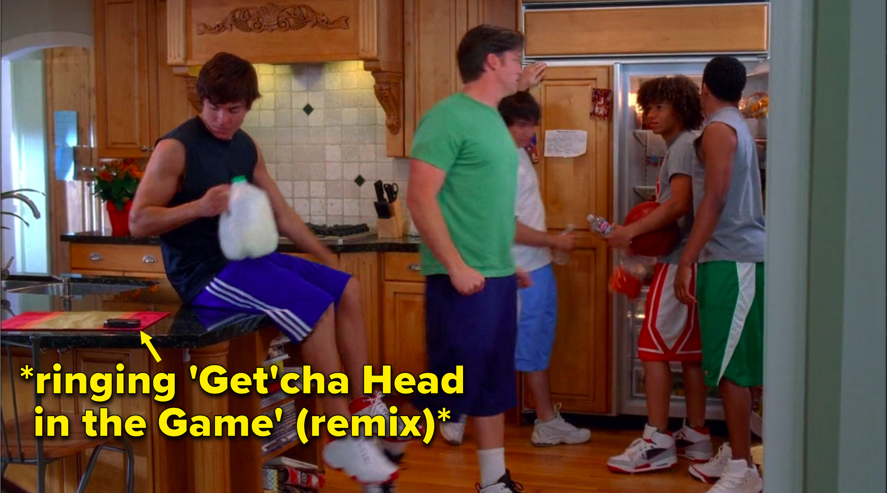 Troy, Chad, Zeke, Jason and Troy&#x27;s dad are in Troy&#x27;s kitchen and Troy&#x27;s phone rings a &quot;Get&#x27;cha Head in the Game&quot; remix