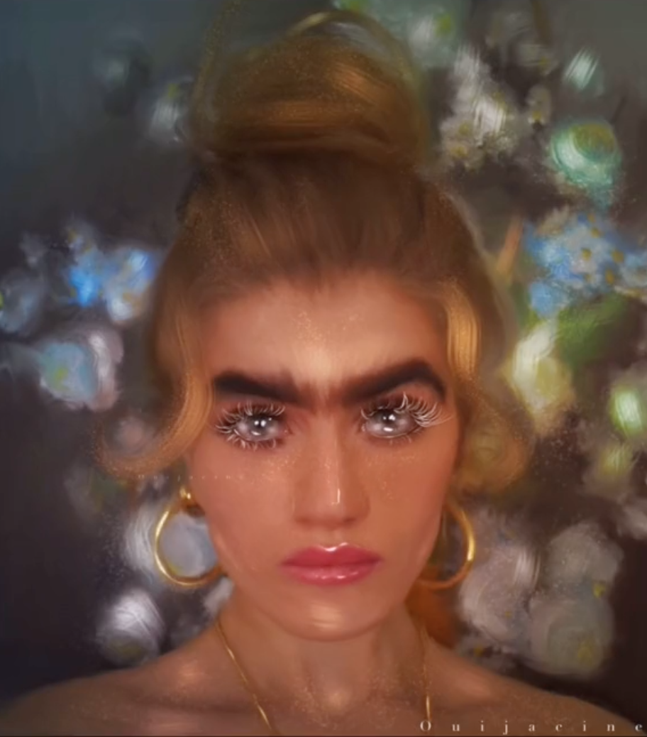 A stunning portrait of someone who has a unibrow 