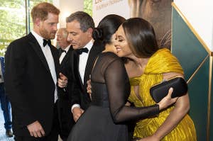Beyonce hugs Meghan Markle at the Lion King premiere in London in 2019