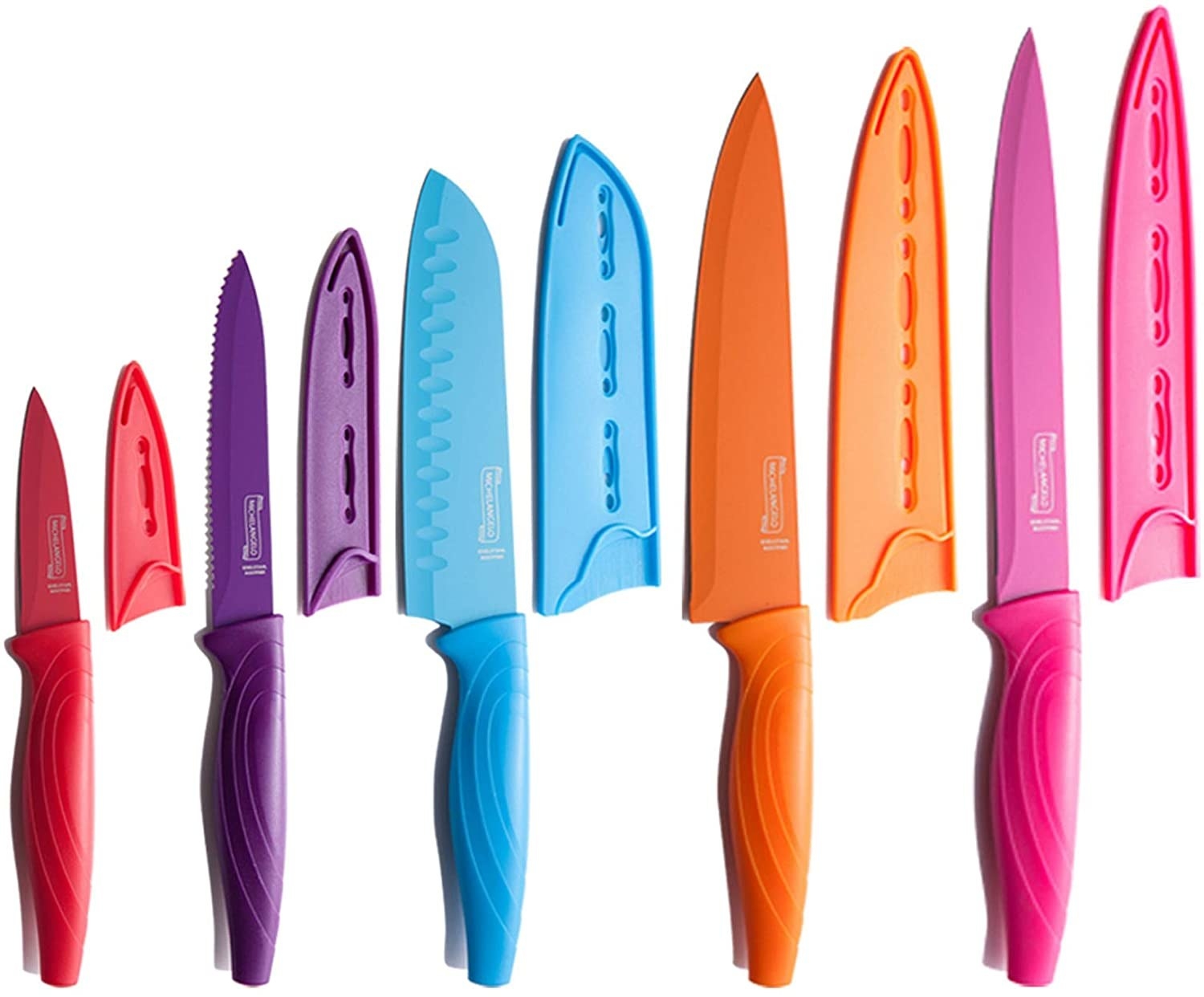 A colorful set of kitchen knives