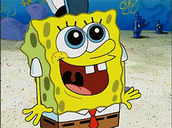 Spongebob stimming his hands and smiling with big eyes