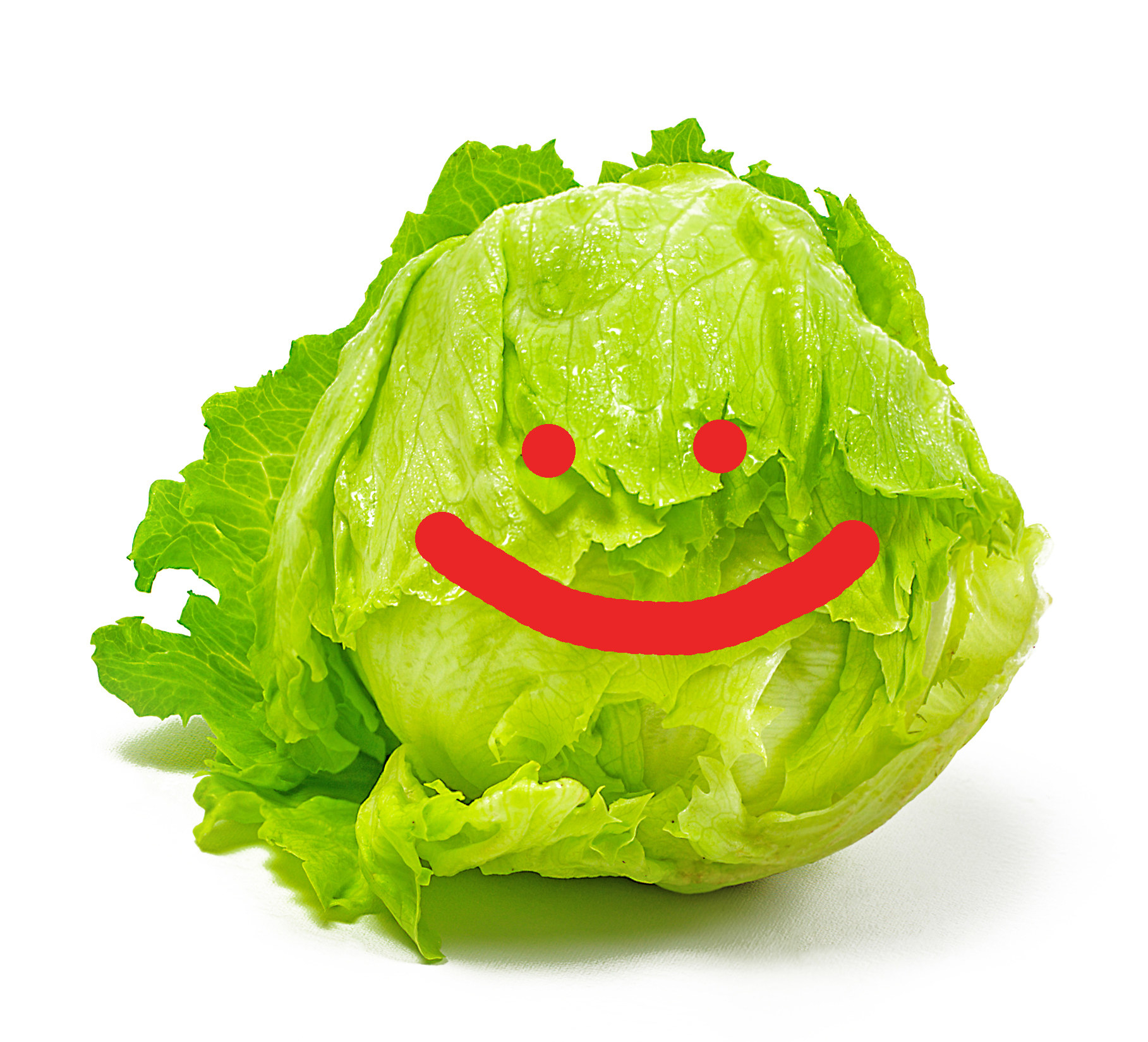 A head of lettuce with a cute smiley face drawn on