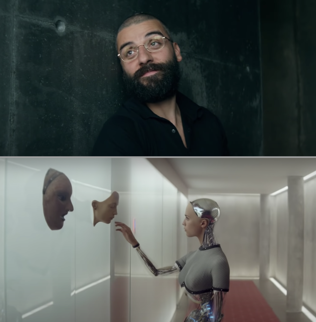 Oscar Isaac and his humanlike AI robot in &quot;Ex Machina&quot;