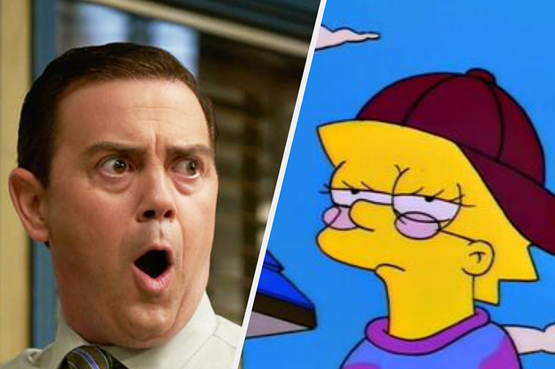 Boyle from Brooklyn 9 9 looking shocked at how cool Lisa Simpson looks
