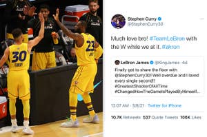 Steph and Lebron at the all star game side by side with their tweet exchange
