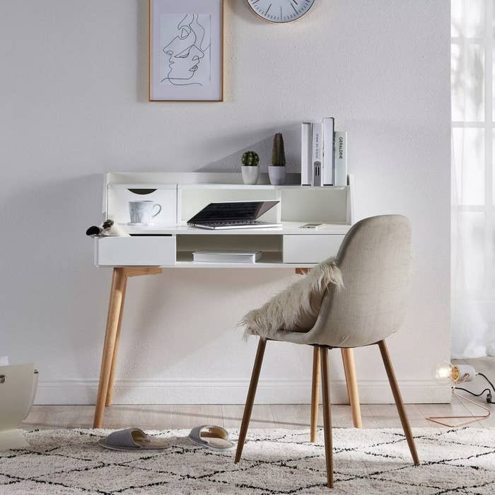 The white and wood desk