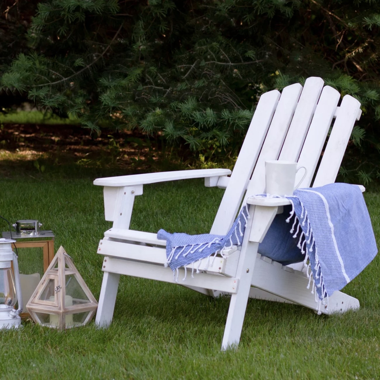 A white Adirondack chair