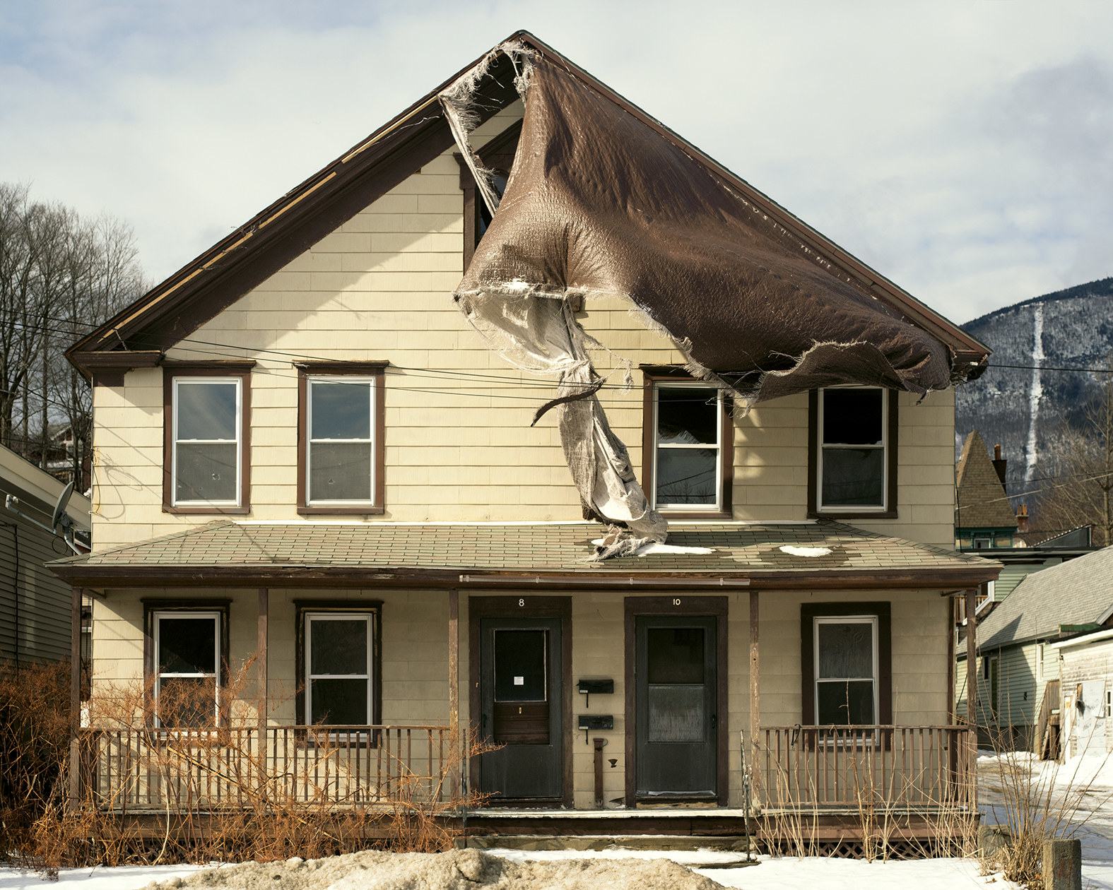 A half-burned house