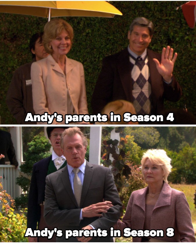 Andy's parents from Season 4 and Season 8 in "The Office"