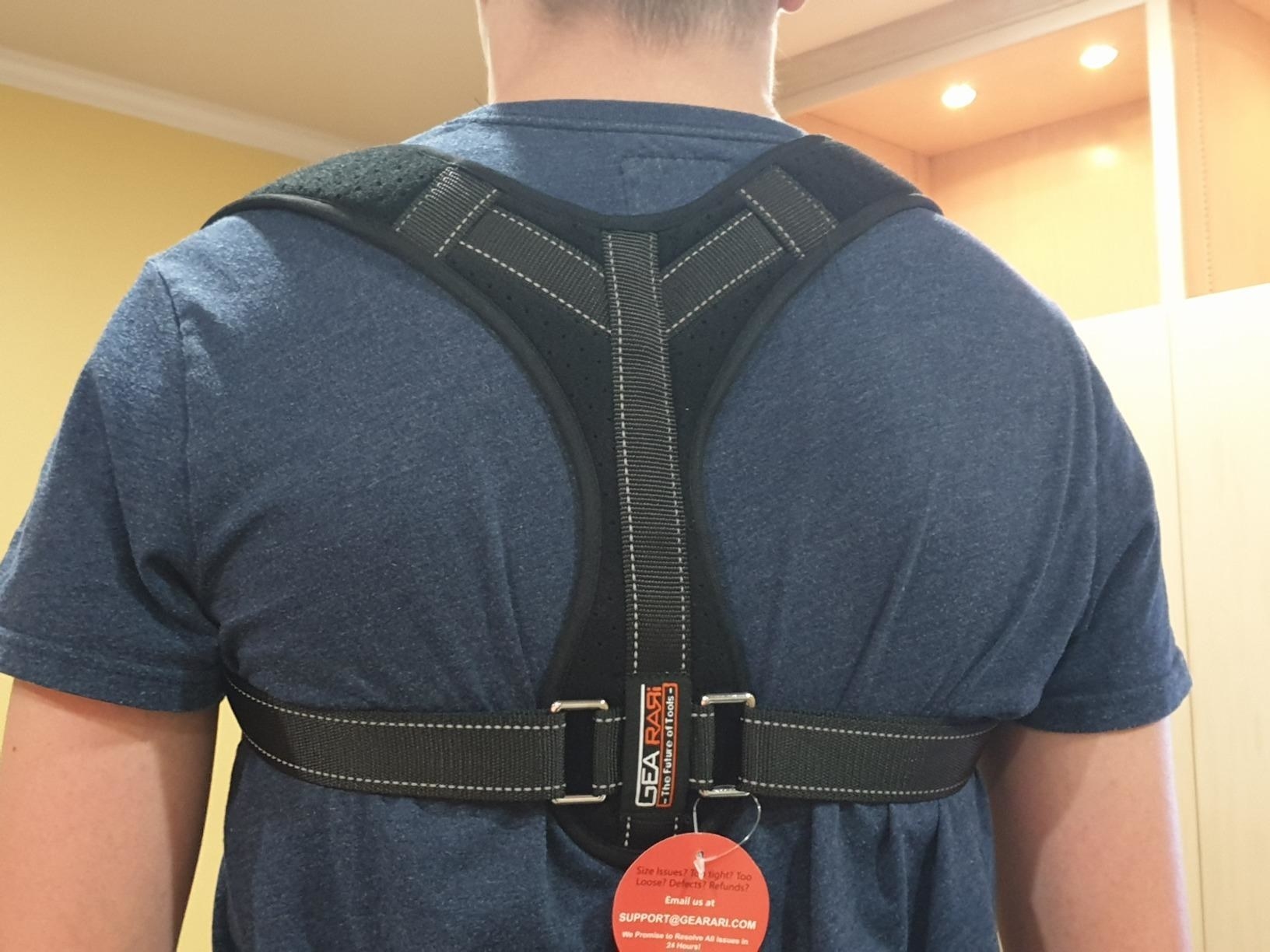 reviewer wearing the back brace 