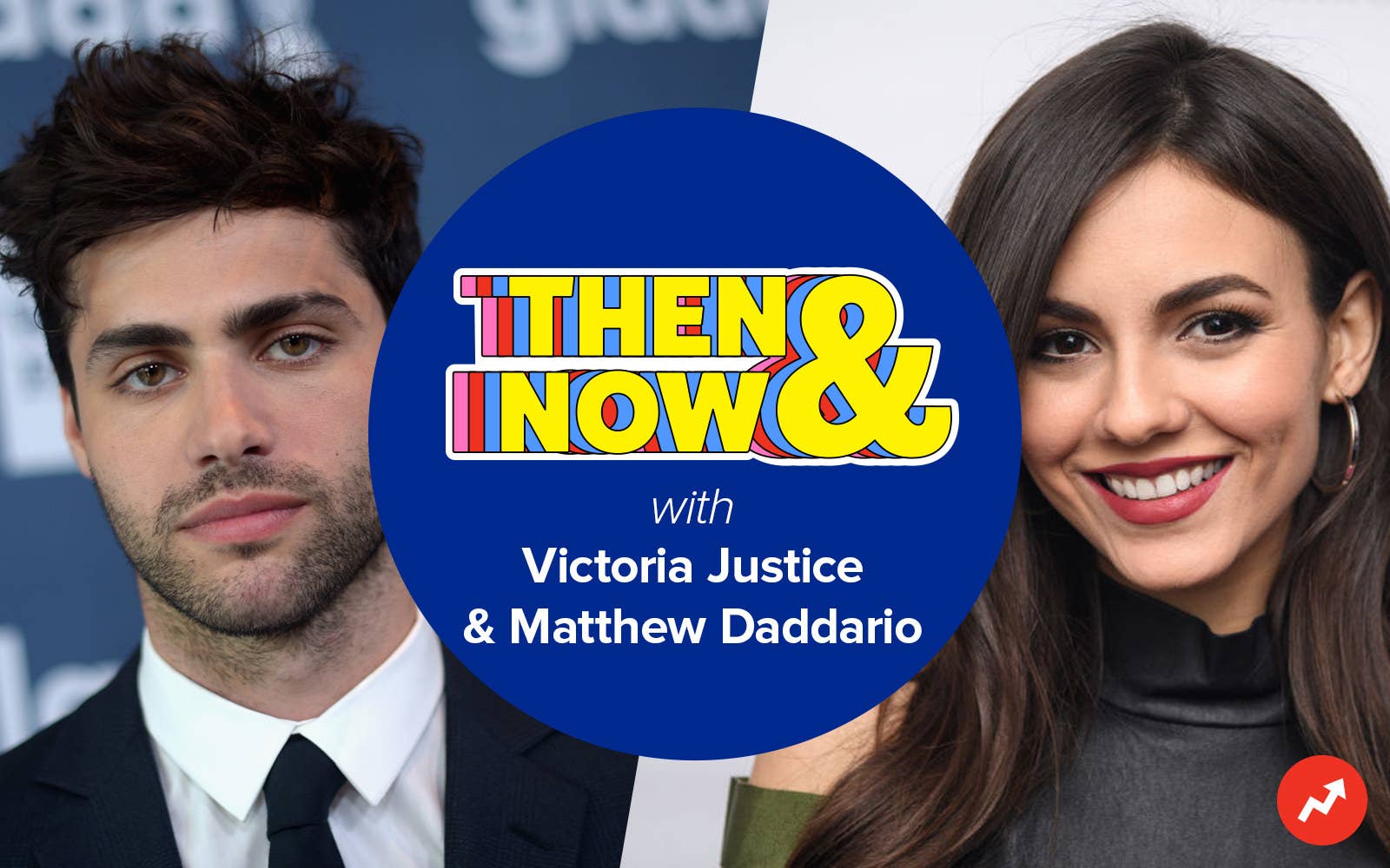Then &amp; Now logo with Matthew Daddario and Victoria Justice