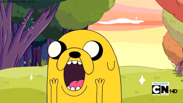 Jake the Dog from &quot;Adventure Time&quot; with sparkly eyes looking amazed