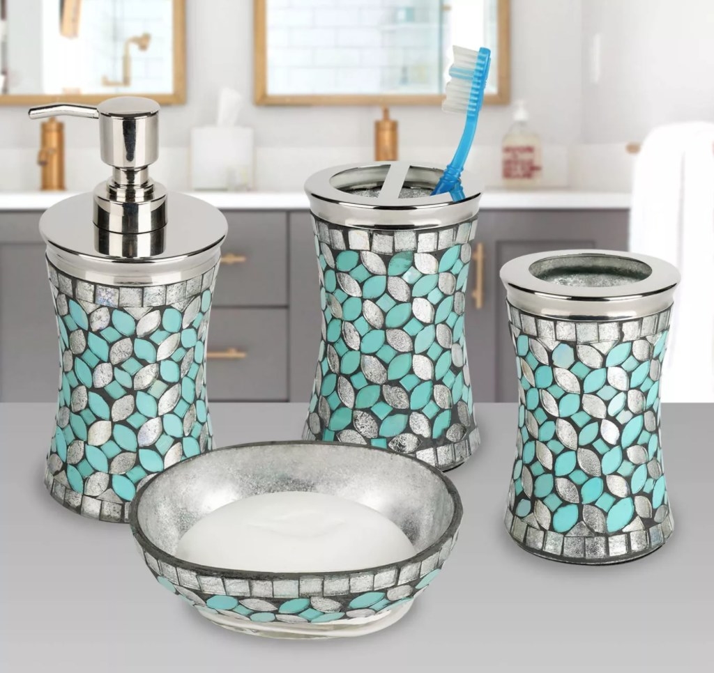 The turquoise and silver bathroom set 